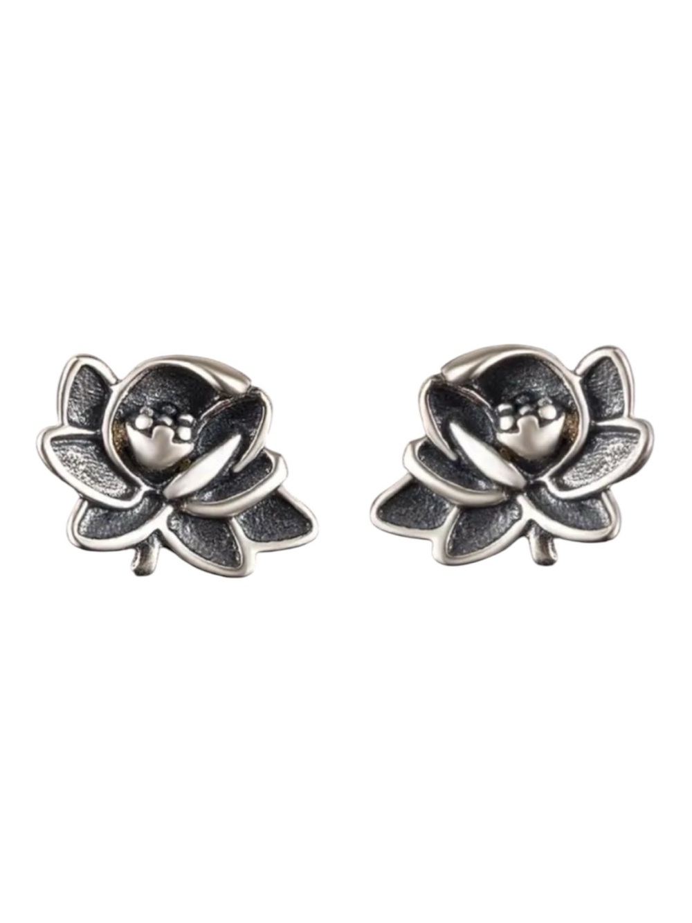 Sterling Silver Lotus Stud Earrings